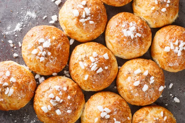 Delicious Crispy Hot Bath Bun Cumin Sugar Close Table Horizontal — Stock Photo, Image