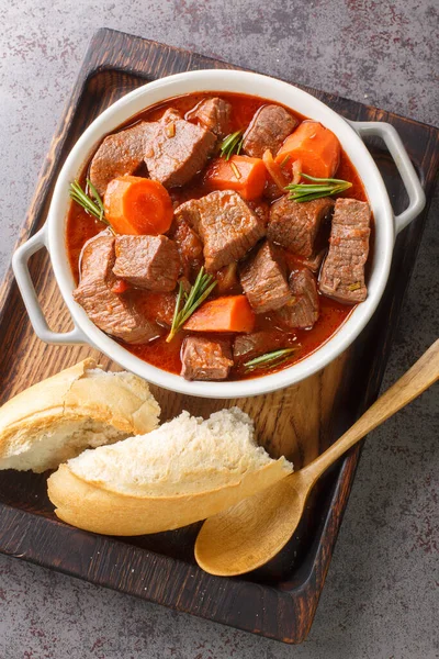 Daube Provencal French Braised Beef Red Wine Vegetable Stew Closeup — стоковое фото