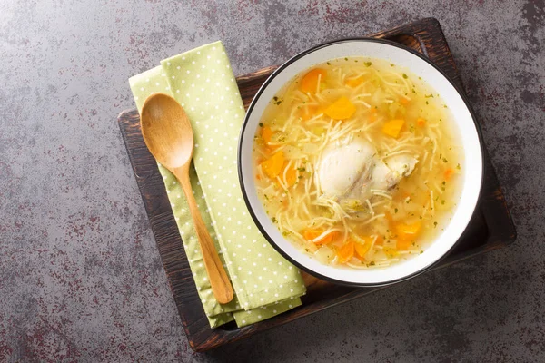 Polish Rosol Kury Chicken Soup Vermicelli Vegetables Close Bowl Wooden —  Fotos de Stock