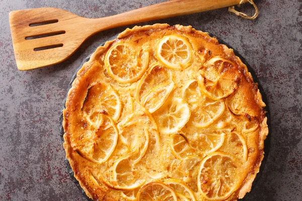 Tarte Citron Avec Crème Aigre Douce Délicate Morceaux Fruits Gros — Photo