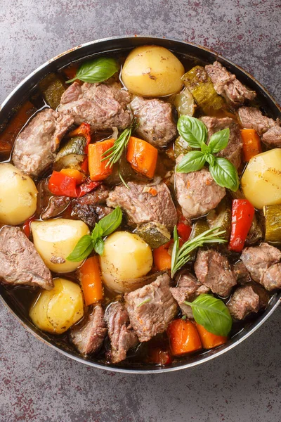 Peka Comida Nacional Croata Cozido Com Carne Legumes Sobre Close — Fotografia de Stock