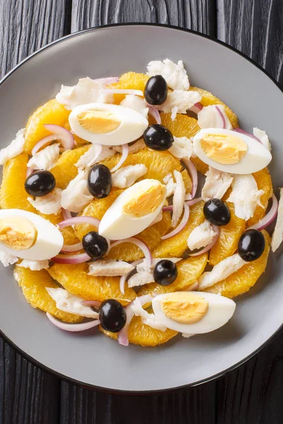 Spanish Food Remojon Cod Egg Olive Onion Orange Salad Close — Stockfoto