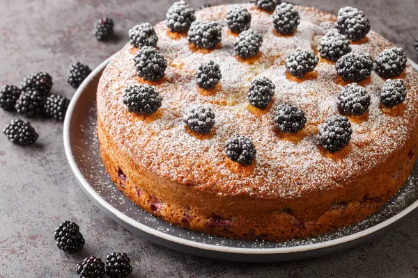 Homemade Blackberry Sweet Pie Fresh Berries Top Powdered Sugar Close — Stockfoto