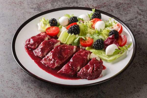Juicy Blackberry Glazed Chicken Breast Served Fresh Salad Closeup Plate — Stok fotoğraf