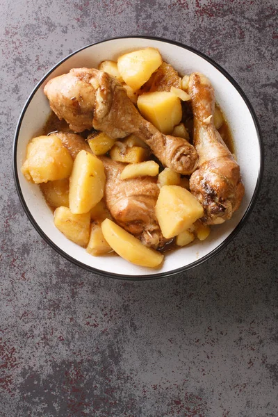 Chicken Drumsticks Stewed Potatoes Spicy Sweet Sauce Indonesian Food Close — Stock Photo, Image