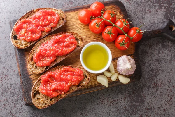Catalan Pan Con Tomate Іспанський Смажений Хліб Потертий Свіжим Часником — стокове фото