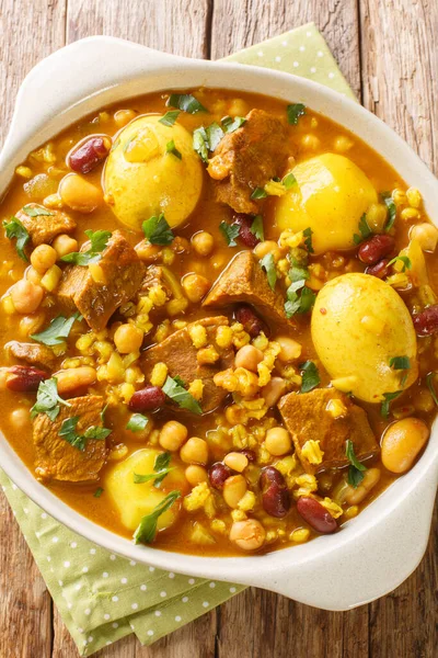 Colent Hamin Guisado Judeu Tradicional Feito Carne Batatas Feijão Mistura — Fotografia de Stock