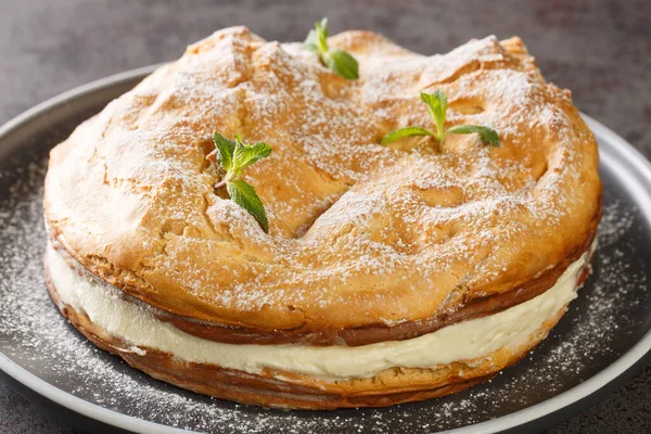 Karpatka Traditional Polish Cream Pie Fylld Med Pudding Grädde Närbild — Stockfoto