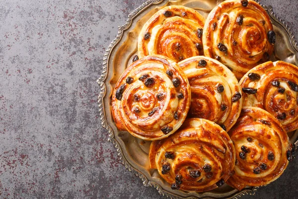 Délicieuse Douleur Aux Raisins Secs Petits Pains Spirale Avec Raisins — Photo