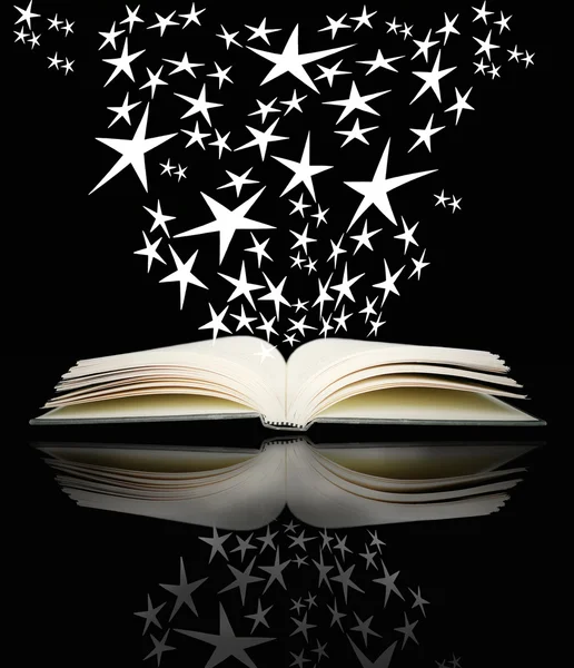 Ανοιχτό βιβλίο και φωτεινά αστέρια — Φωτογραφία Αρχείου