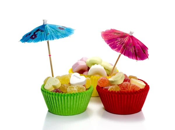 Cupcake di caramelle con umbralla — Foto Stock