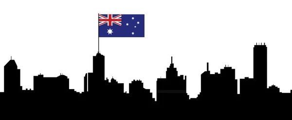 Melbourner Skyline mit australischer Flagge — Stockvektor