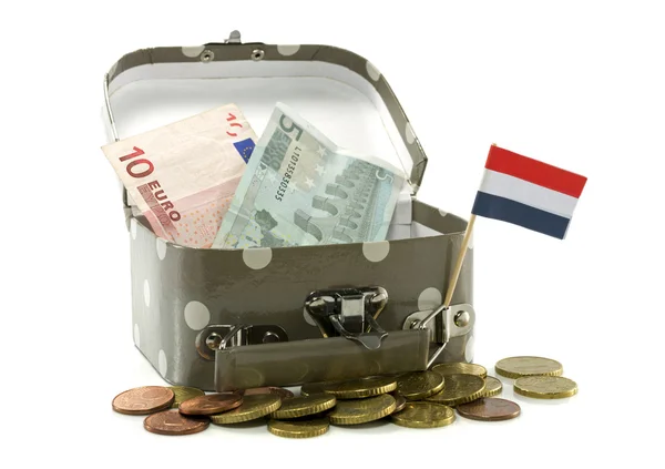 与荷兰标志和钱的手提箱 — 图库照片