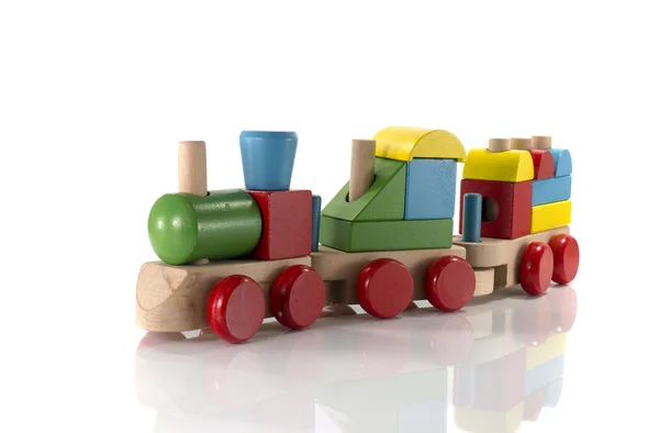 由木材制成的玩具火车 — 图库照片