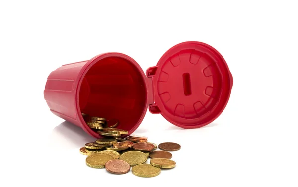 Red container with euro coins — Stock Photo, Image