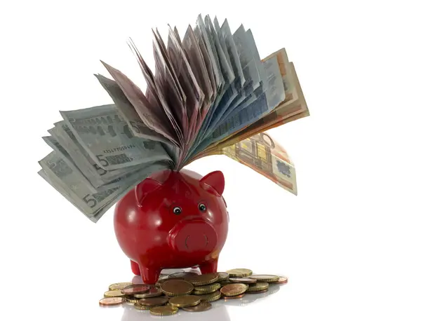 Red money pig with euros — Stock Photo, Image