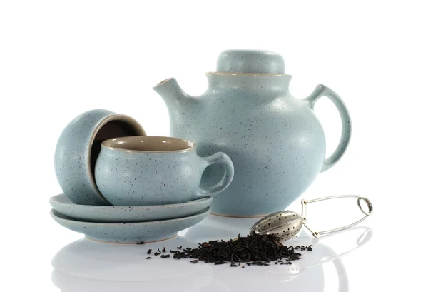 Tè con tazze e teiera — Foto Stock