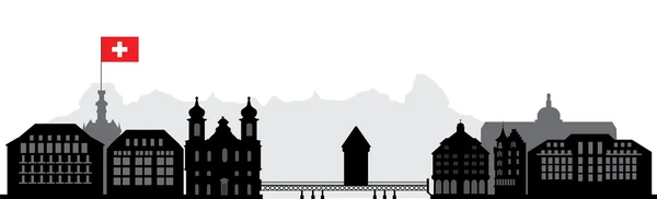 Luzern skyline met vlag — Stockvector