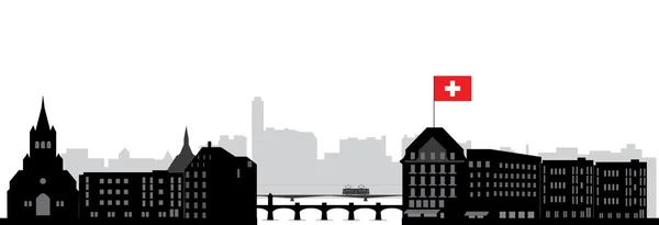 Skyline Basilea con bandera — Archivo Imágenes Vectoriales