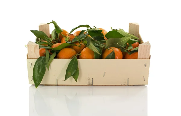 Caja de madera con mandarinas —  Fotos de Stock