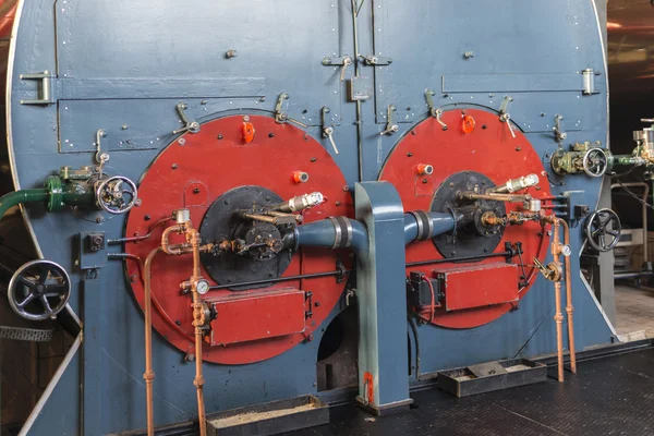 Industrial steam boiler with valves — Stock Photo, Image