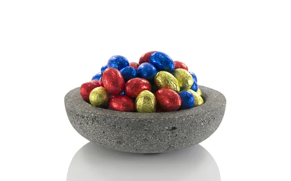 Concrete dish with easter eggs — Stock Photo, Image