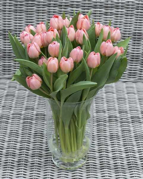 Vase with pink tulip flowers — Stock Photo, Image