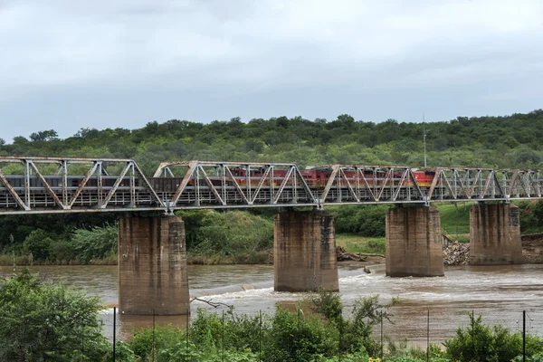 Velho trem cruzando o rio elefantes na África do Sul — Fotografia de Stock