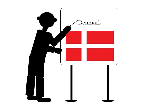 Teacher shows flag of denmark — Stock Photo, Image