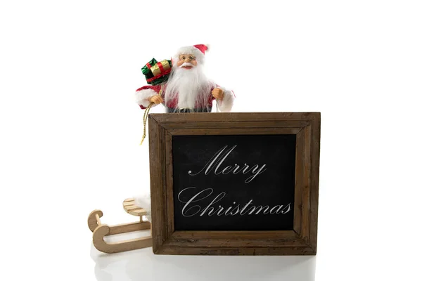 Santa Claus Blackboar Text Merry Chrismas Isolated White Background — Stock Photo, Image