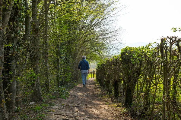 Mujer adulta caminando al aire libre en un día frío de primavera — Foto de Stock