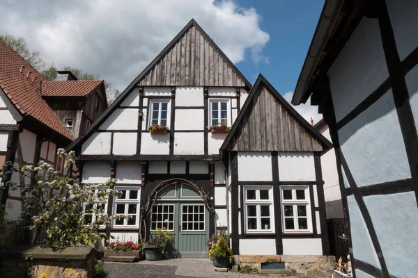 Casa Meia Madeira Antiga Cidade Turística Alemã Tecklenburg Floresta Teutoburg — Fotografia de Stock