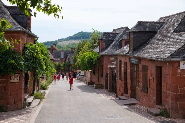 Collonges Rouge France 2022 People Visit Red Brick Houses Old — Stock Photo, Image