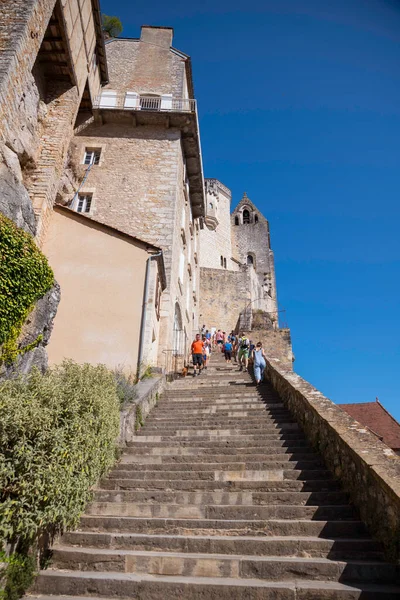 Rocamadour France 2022 People Steep Steps Big Stairs Pilgrimage Town — Stock Photo, Image