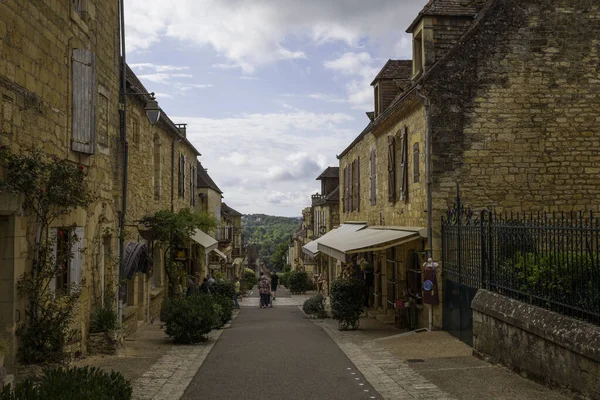 Domme France 2022 People Enjoy Old Village Domme Touristic Landmark — Stock Photo, Image