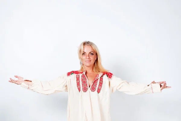 Girl in national shirt — Stock Photo, Image