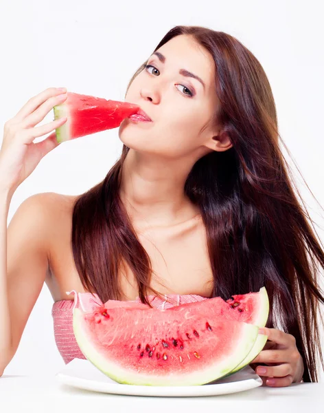 Girl with watermelon — Stock Photo, Image