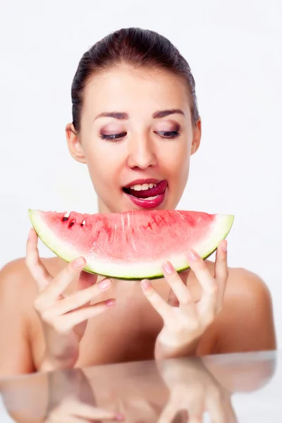 Jente med vannmelon – stockfoto