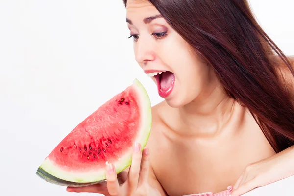 Jente med vannmelon – stockfoto