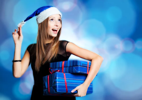 Girl with christmas presents — Stock Photo, Image