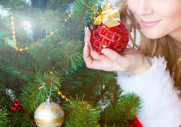 Girl with christmas pine — Stock Photo, Image