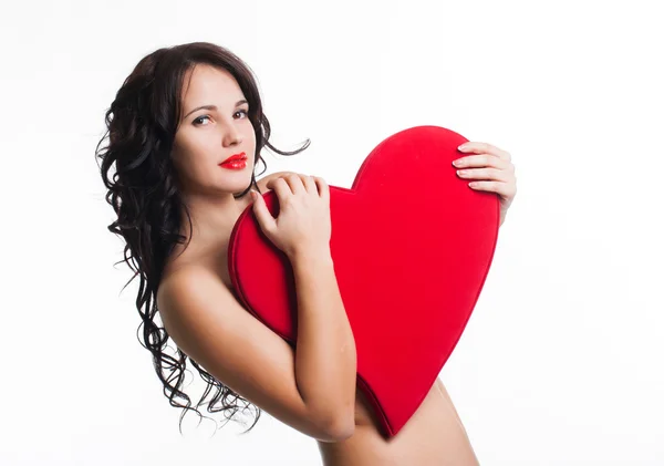 Menina com coração vermelho — Fotografia de Stock