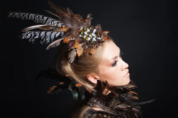Portrait with feather — Stock Photo, Image