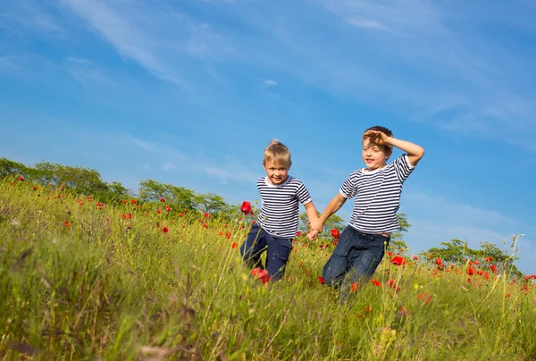 Boys playing on the meadow — Stock Photo, Image