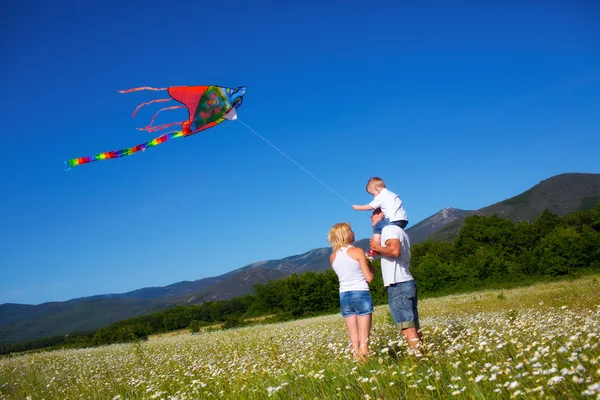 Family playing with kite — ストック写真