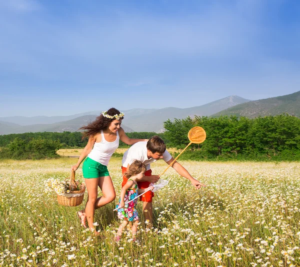 Familie auf der Wiese — Stockfoto