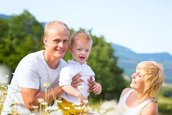 Familie op het weiland — Stockfoto