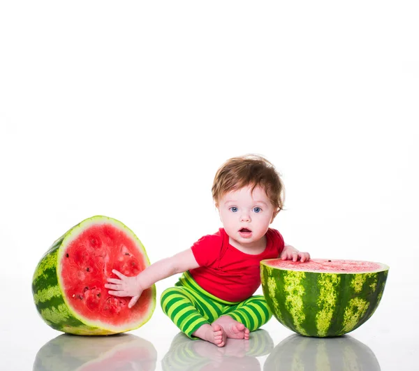 Little boy with watermelon — Stock Photo, Image