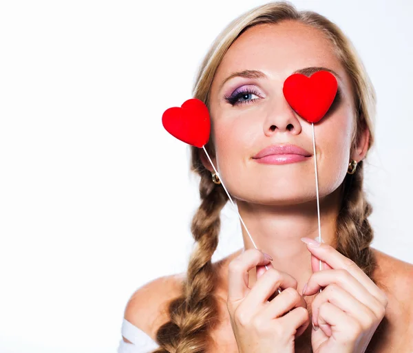 ผู้หญิงที่มีหัวใจบนตา — ภาพถ่ายสต็อก