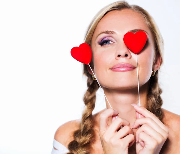 Girl with hearts on the eye — Stock Photo, Image